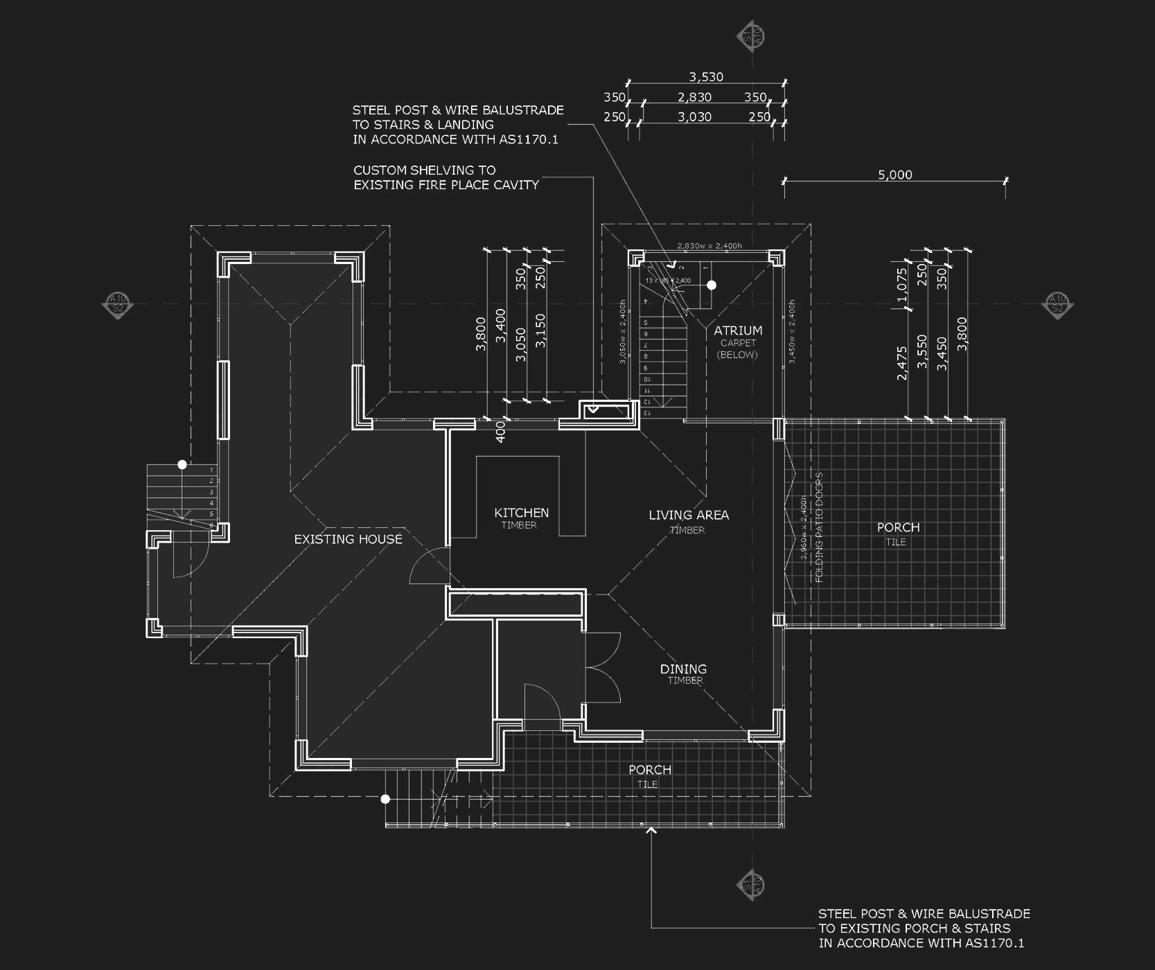 White house plan and details on dark grey background