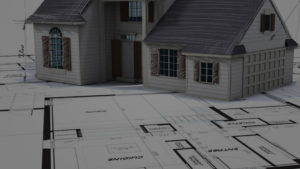 Rough 3D sketch of house design sitting on 2D plan artwork